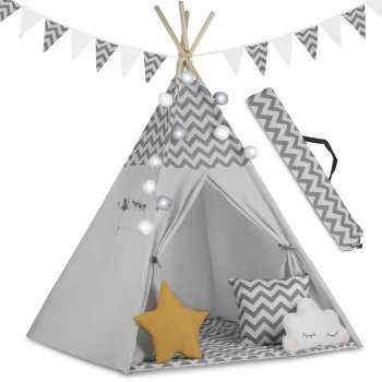 Nukido Tepee Tent with Lights for Kids, Gray