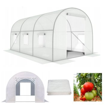 Garden polytunnel greenhouse 3×2×2 m with metal frame, two roll-up doors, white