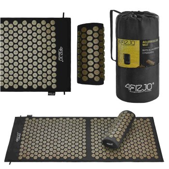 4Fizjo Acupressure Acupuncture Massage Mat Set with Pillow, 110x42 cm, Black/Gold