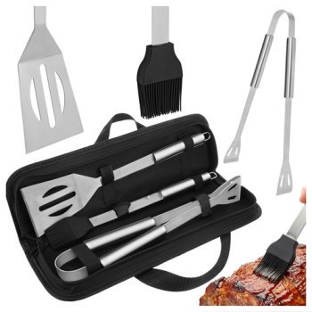 BBQ Grill Tool Set 3-Piece Stainless Steel Kaminer 27180, Black