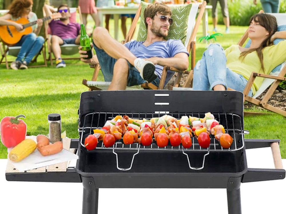 Portable Garden Charcoal Grill with Shelves and Wheels (1)