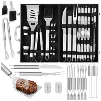 26-Piece Stainless Steel BBQ Tool Set Kaminer with Aluminum Case, Grey