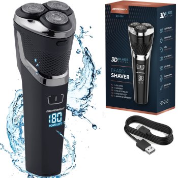 Electric Shaver Berdsen BD-268, Wet & Dry Rotary Razor for Men, USB-C, black