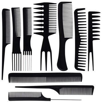 Professional hair comb set, 10 pcs with transparent case