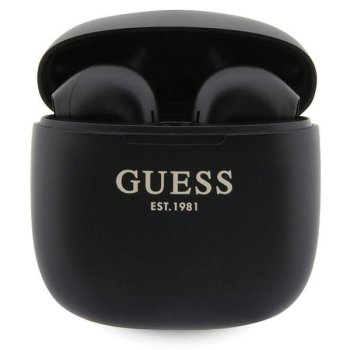 Guess Classic EST Logo TWS Bluetooth Headphones with Charging Dock, Black