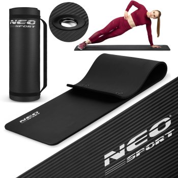 Neo-Sport Thick Exercise Mat with Hanging Holes 183 x 60 cm 192000, black