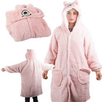 Cozy Oversized Blanket Hoodie with Monster Hood, Pink