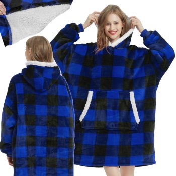 Warm Oversized Hoodie Blanket with Hood and Large Pocket, Blue