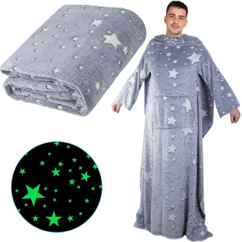 Wearable Blanket with Sleeves, Glow in The Dark Fleece Snuggle Robe, Grey