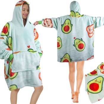 Oversized Avocado Hoodie Blanket, Warm Wearable Sweatshirt with Hood XXL