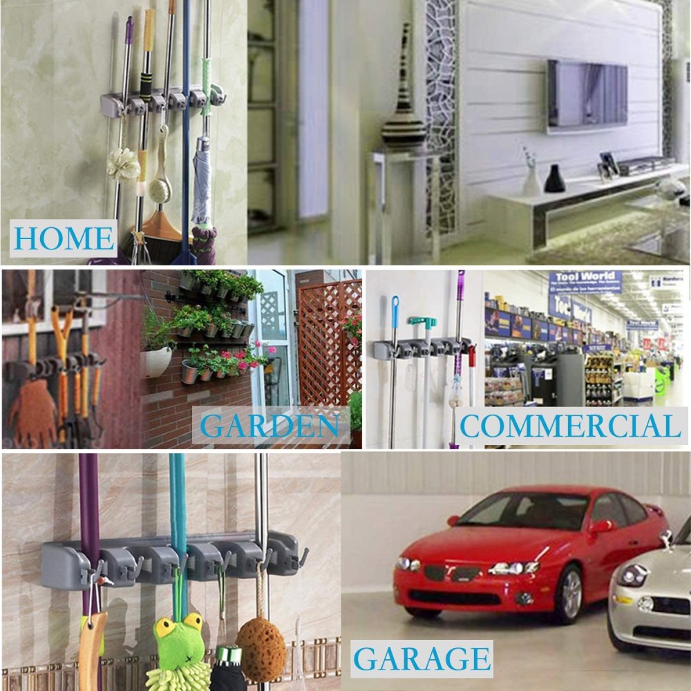 Wall-mounted Hanger House Cleaning Tool (mop, broom) Holder / Garden Tool Storage / Garage Organizer (3)