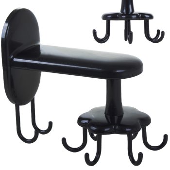 Rotating Utensil Hanger with 8 Adhesive Hooks, Black