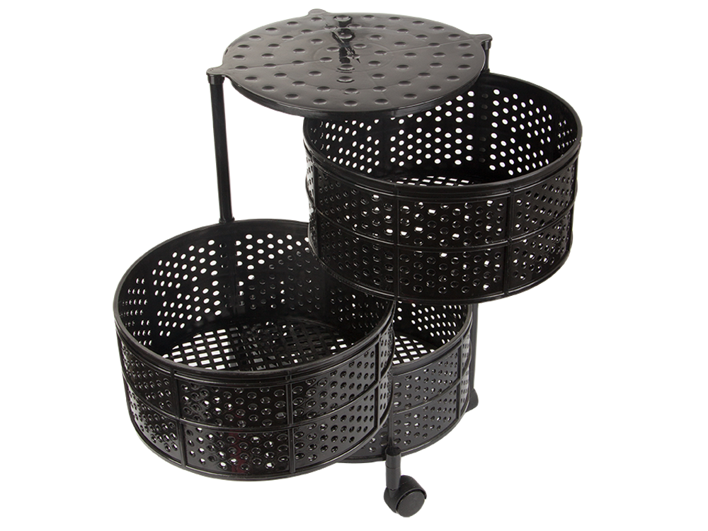 Kitchen shelf cabinet on wheels bookcase mobile cart table 3 levels basket (0)