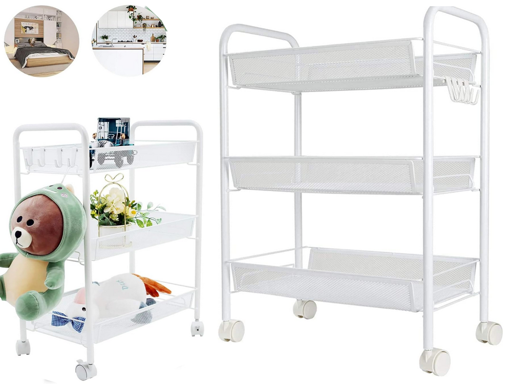 Bathroom Shelf Kitchen Cabinet on Wheels Metal Rack Three Levels (1)