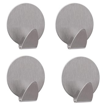Stainless Steel Self Adhesive Hooks for Wall 4 Pack, Silver