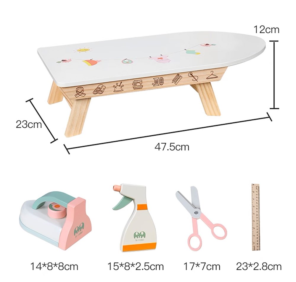 Kids Wooden Ironing Board Playset with Toy Iron and Accessories (3)