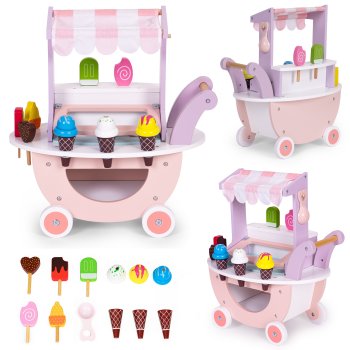 ECOTOYS Wooden Ice Cream Cart Toy for Kids Pretend Play Shop TL89015