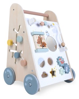 ECOTOYS Educational Wooden Baby Push Walker with Activity Center