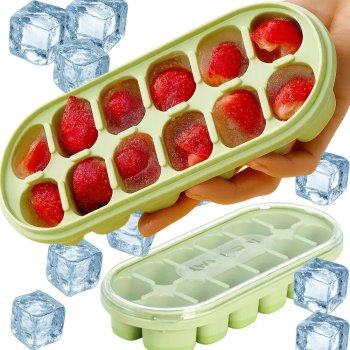 Easy Release Ice Cube Tray with Lid and Silicone Bottom, 12 Cubes
