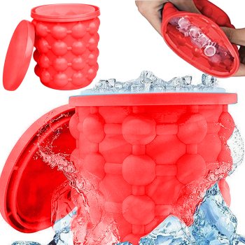 Silicone Ice Cube Bucket Mold with Lid, 32 pcs, Red