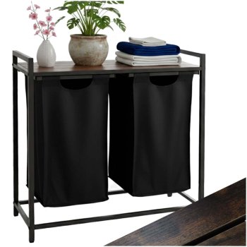 2-Compartment Laundry Hamper with Shelf 76L, Loft Industrial Style