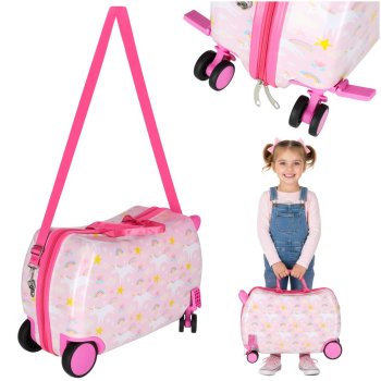 Kids Ride-On Suitcase Carry-On Cabin Luggage Unicorn, Pink
