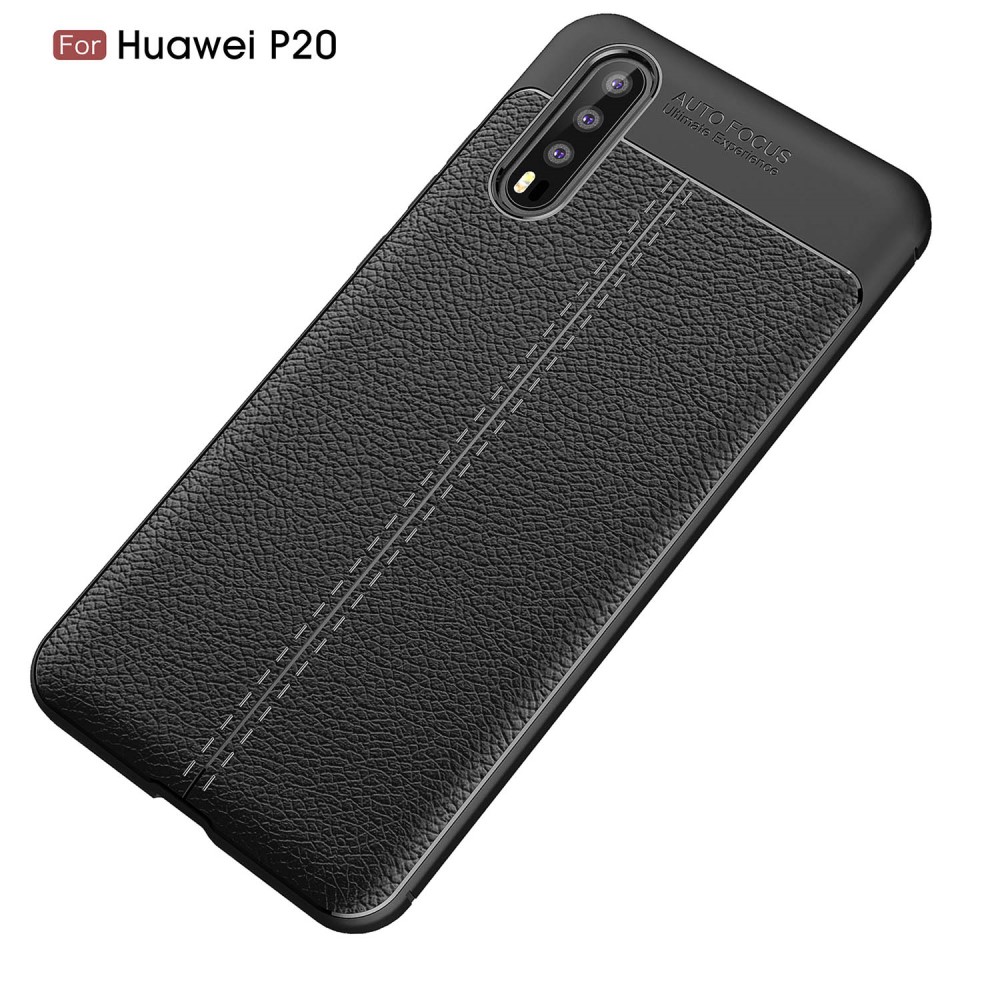 Huawei P20 2018 (EML-L29) Litchi Skin Soft TPU Protective Case Cover, Black (0)