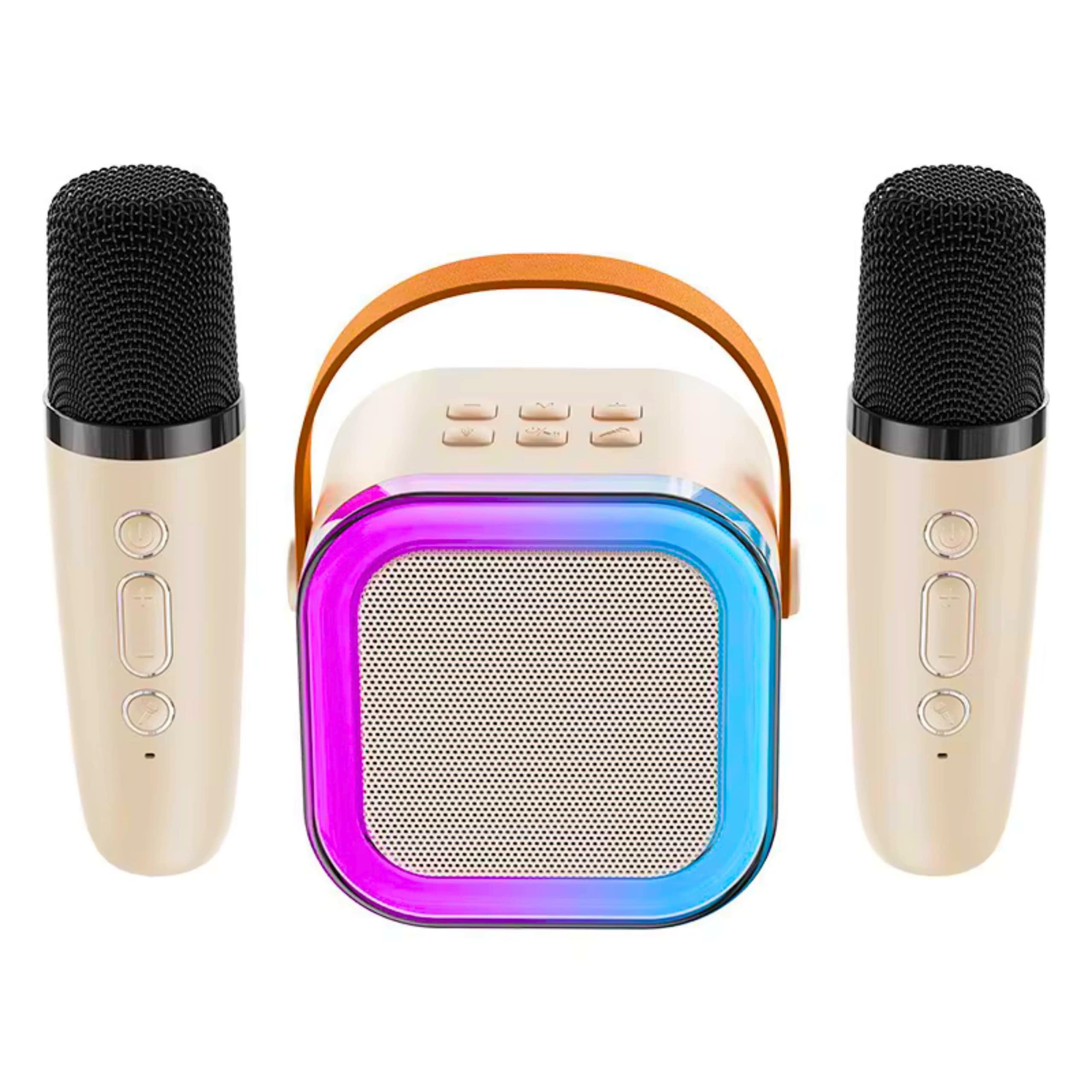 Portable Karaoke Machine with Bluetooth Speaker and 2 Wireless Microphones, Beige