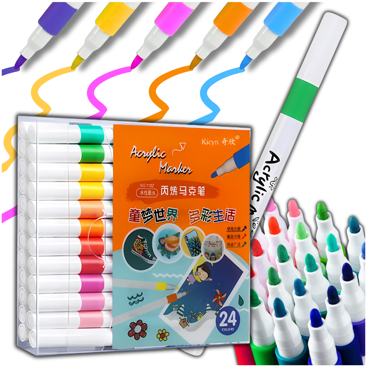 Acrylic Markers for Various Surfaces, Set of 24 Pcs