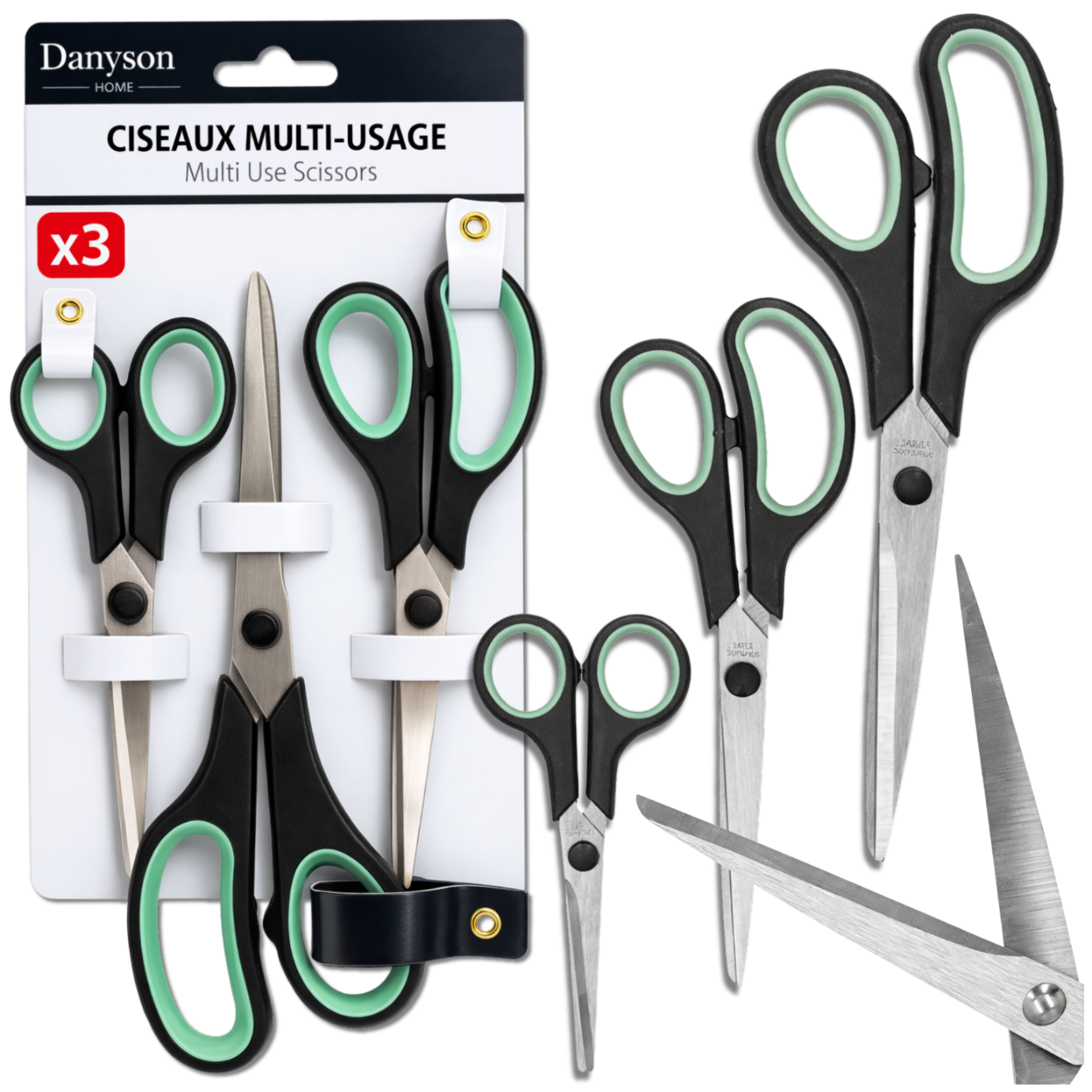 Universal Scissors Set 3-Piece Stainless Steel Danyson, White Green
