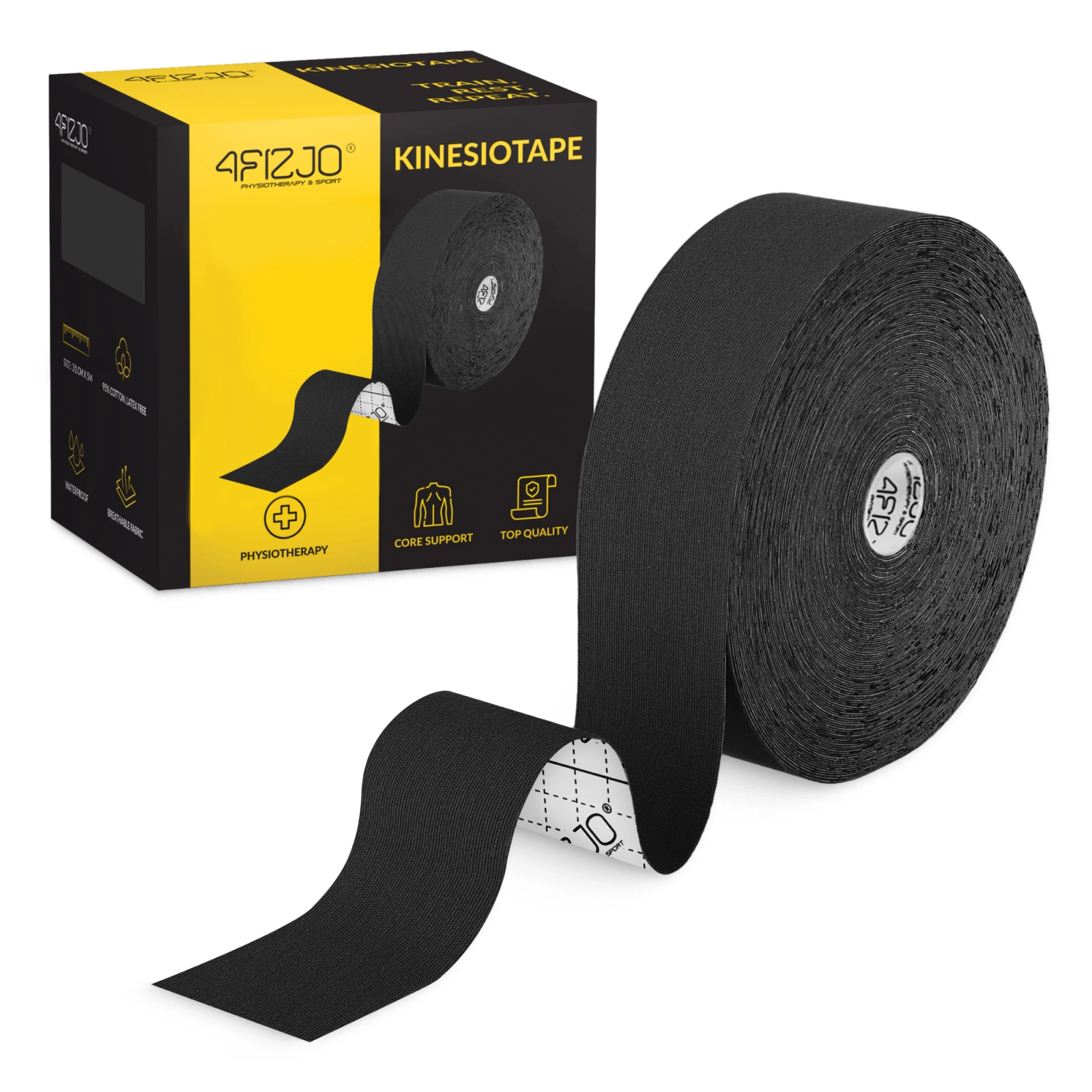 Waterproof Kinesiology Tape 4FIZJO 5 cm x 31 m, Black