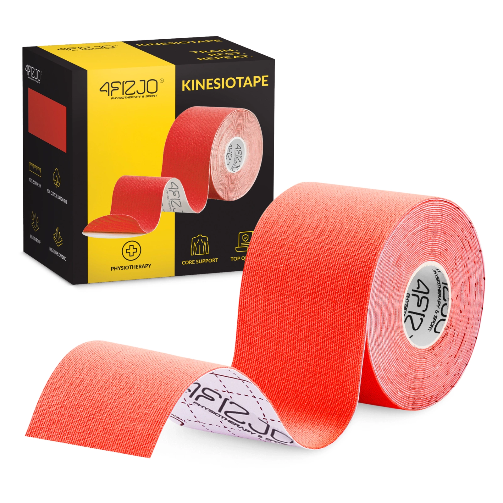 4FIZJO Waterproof Kinesiology Tape 5 cm x 5 m, Red