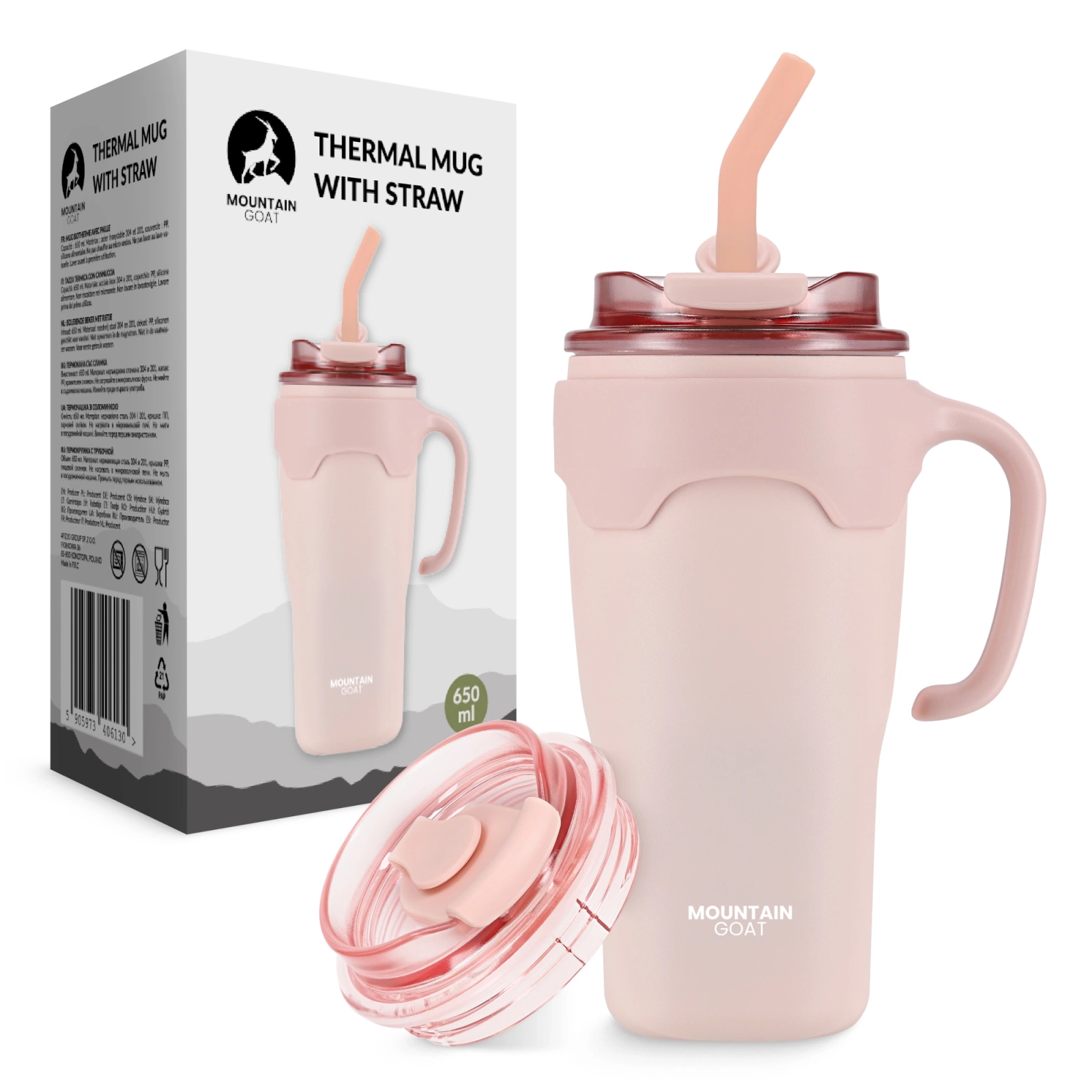 MOUNTAIN GOAT Insulated Tumbler with Straw 650 ml, Pink