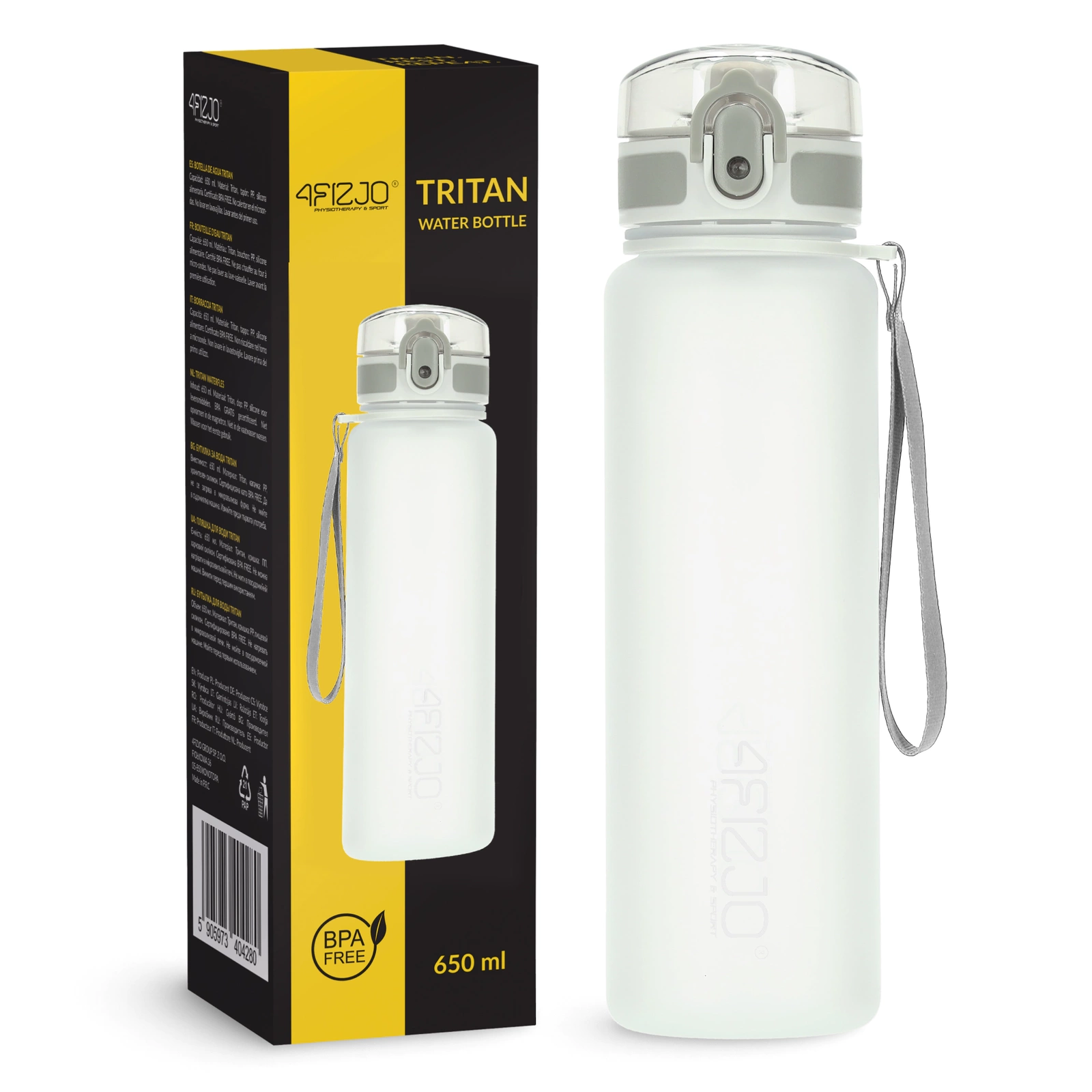 Tritan Sports Water Bottle 4FIZJO 650ml, Gray