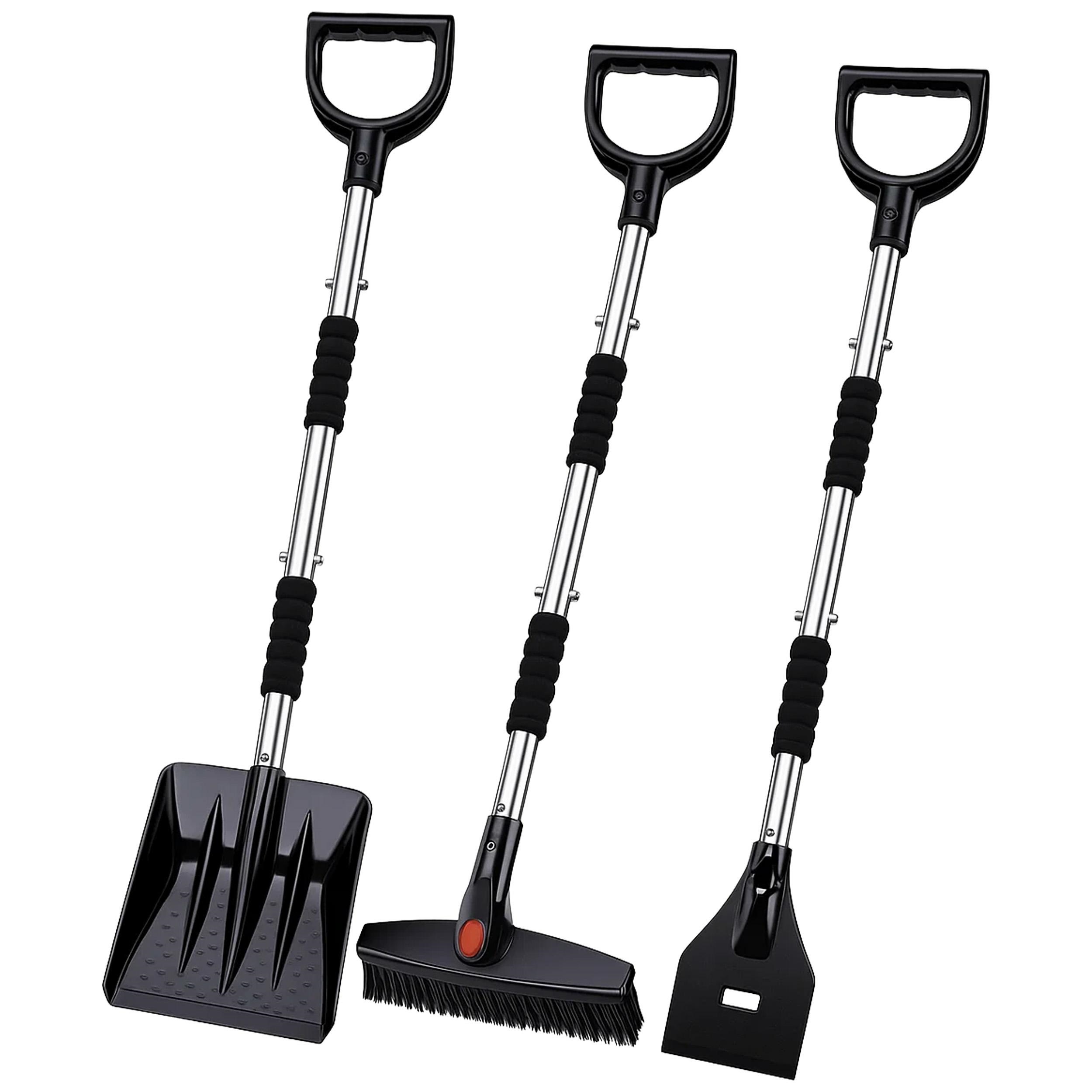 3-in-1 Car Snow Removal Kit with Ice Scraper, Brush, and Shovel, Black-Silver