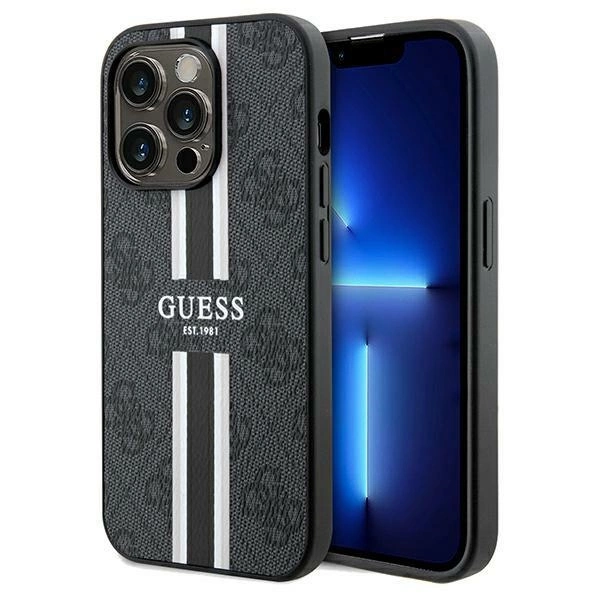 Apple iPhone 15 Pro Max 6.7'' Guess 4G Printed Stripes MagSafe Case Cover, Black