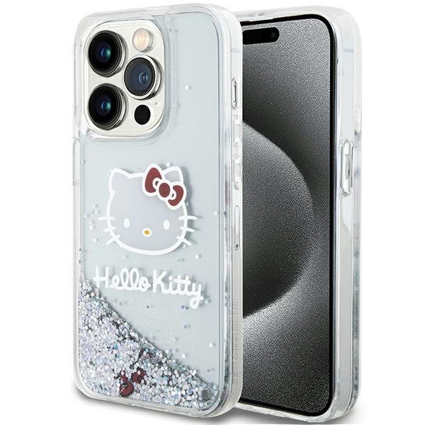 Apple iPhone 13 Pro Max 6.7'' Hello Kitty Liquid Glitter Charms Kitty Head Cover Case, Silver