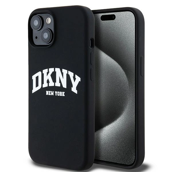 Apple iPhone 13 6.1'' DKNY Liquid Silicone White Printed Logo MagSafe Case Cover, Black