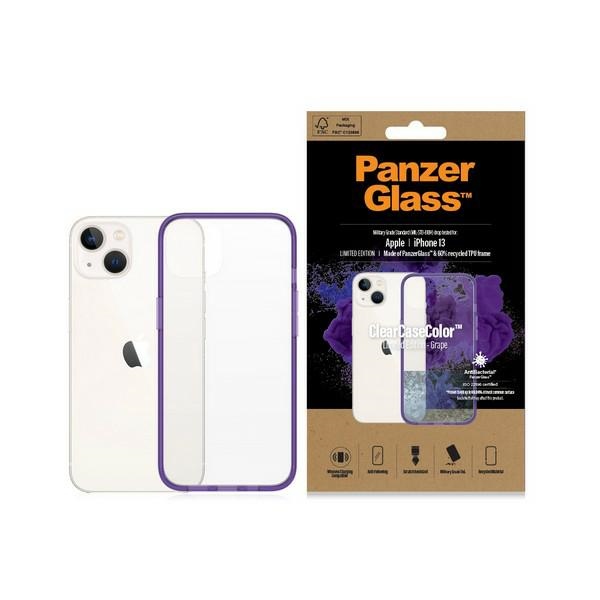 Apple iPhone 13 6.1'' PanzerGlass ClearCase Antibacterial Military Grade Certified Case Cover, Transparent and Purple