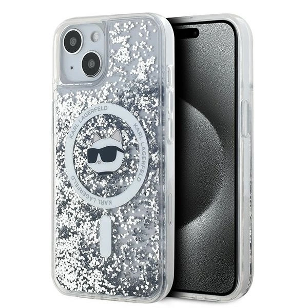 Apple iPhone 15 Plus 6.7'' Karl Lagerfeld Liquid Glitter Choupette Head Magsafe Cover Case, Transparent