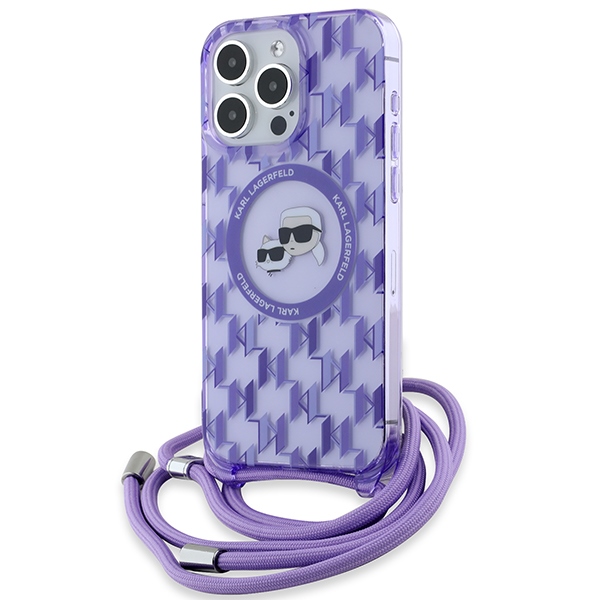 Apple iPhone 15 Pro Max 6.7'' Karl Lagerfeld IML Crossbody Monogram Karl & Choupette Head MagSafe Cover Case, Purple