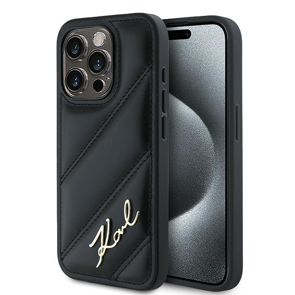 Apple iPhone 14 Pro 6.1'' Karl Lagerfeld Diagonal Quilted Script Cover Case, Black