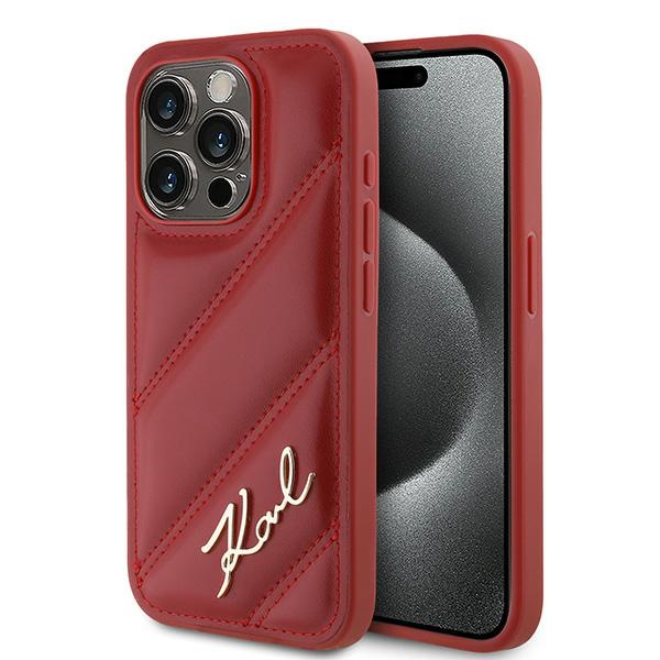 Apple iPhone 15 Pro 6.1'' Karl Lagerfeld Diagonal Quilted Script Cover Case, Red