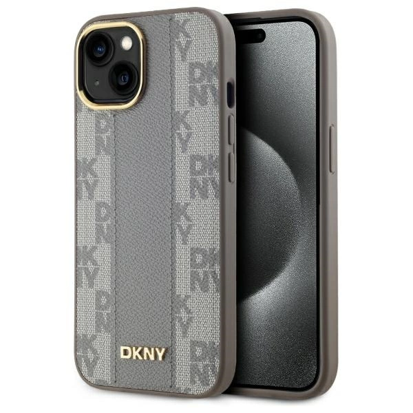 Apple iPhone 15 Plus 6.7'' DKNY Leather Checkered Mono Pattern MagSafe Case Cover, Beige