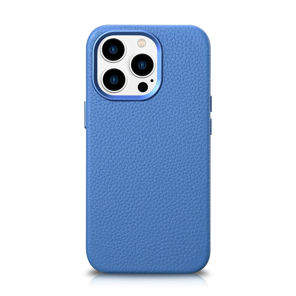 iCarer Litchi Premium Leather Case iPhone 14 Pro Max Magnetic Leather Case with MagSafe Light Blue (WMI14220712-LB)