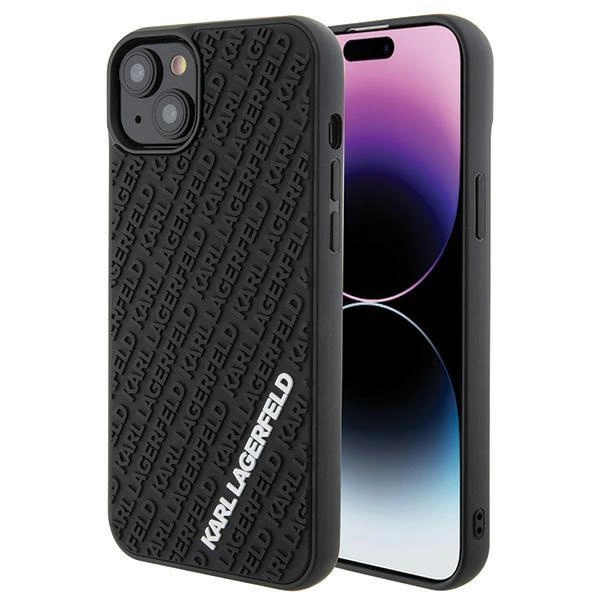 Apple iPhone 15 Plus 6.7" Karl Lagerfeld 3D Rubber Multi Logo Case Cover, Black