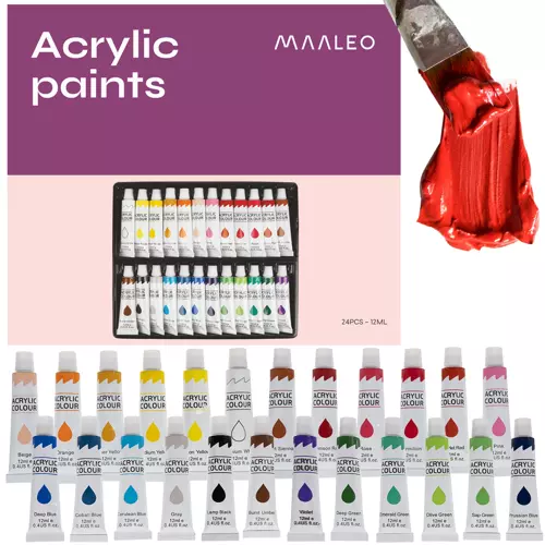 Acrylic paints 24 pcs, 12 ml each. MAALEO