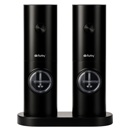 Electric Salt and Pepper Grinders with Adjustable Coarseness and LED, 2-pack, Black (3)