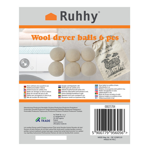 Ruhhy Wool Dryer Balls 6 Pack 25704, Natural Fabric Softener (0)