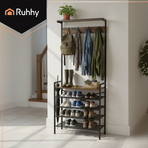 Ruhhy Standing Coat Rack with Shoe Shelves 189cm 27035 (3)
